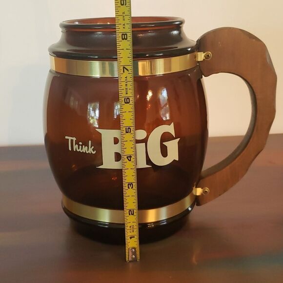 Vtg Giant Glass Beer Mug with Wooden Handle and Gold Colored Hardware 8" High! - Picture 5 of 7
